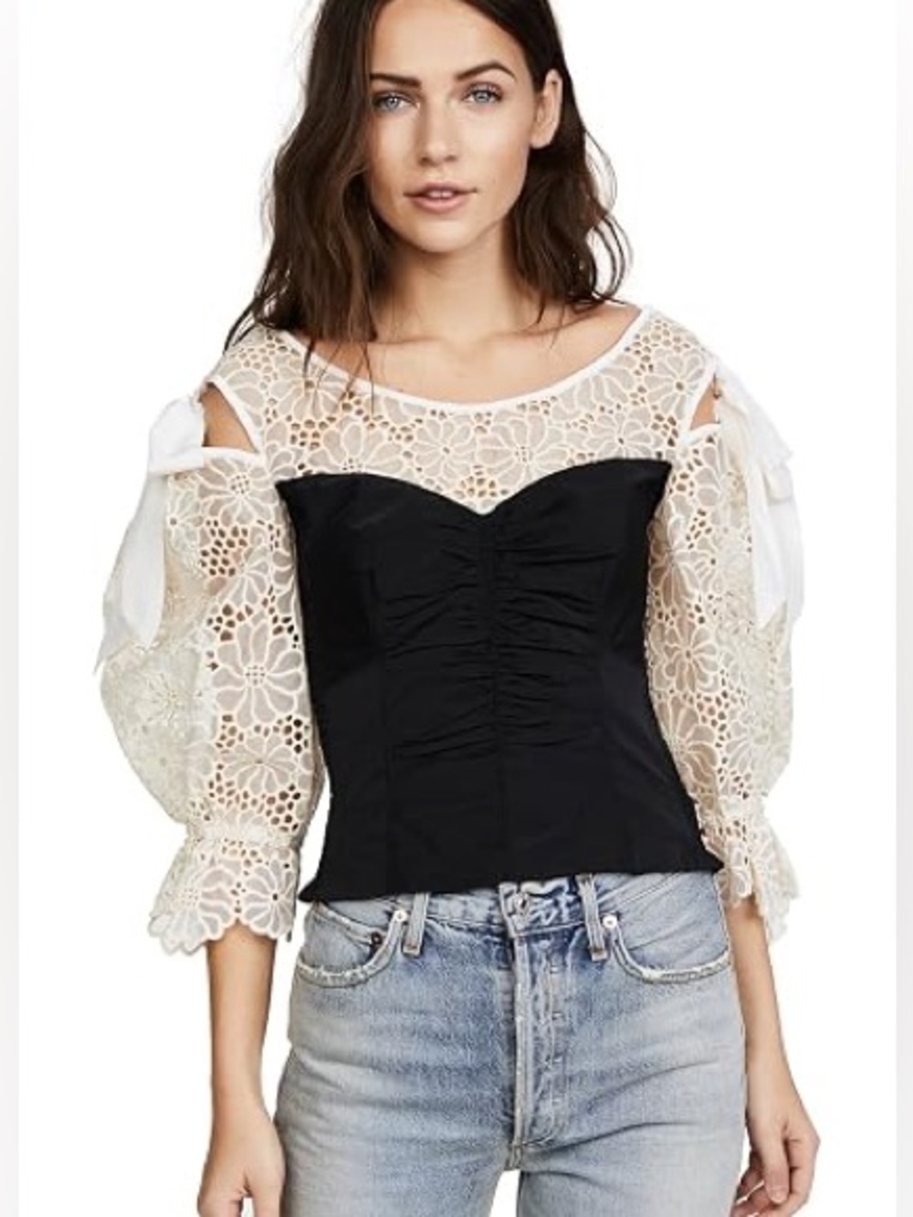 Rebecca Taylor Women’s Malorie Embroidery & Taffeta Top Size 2